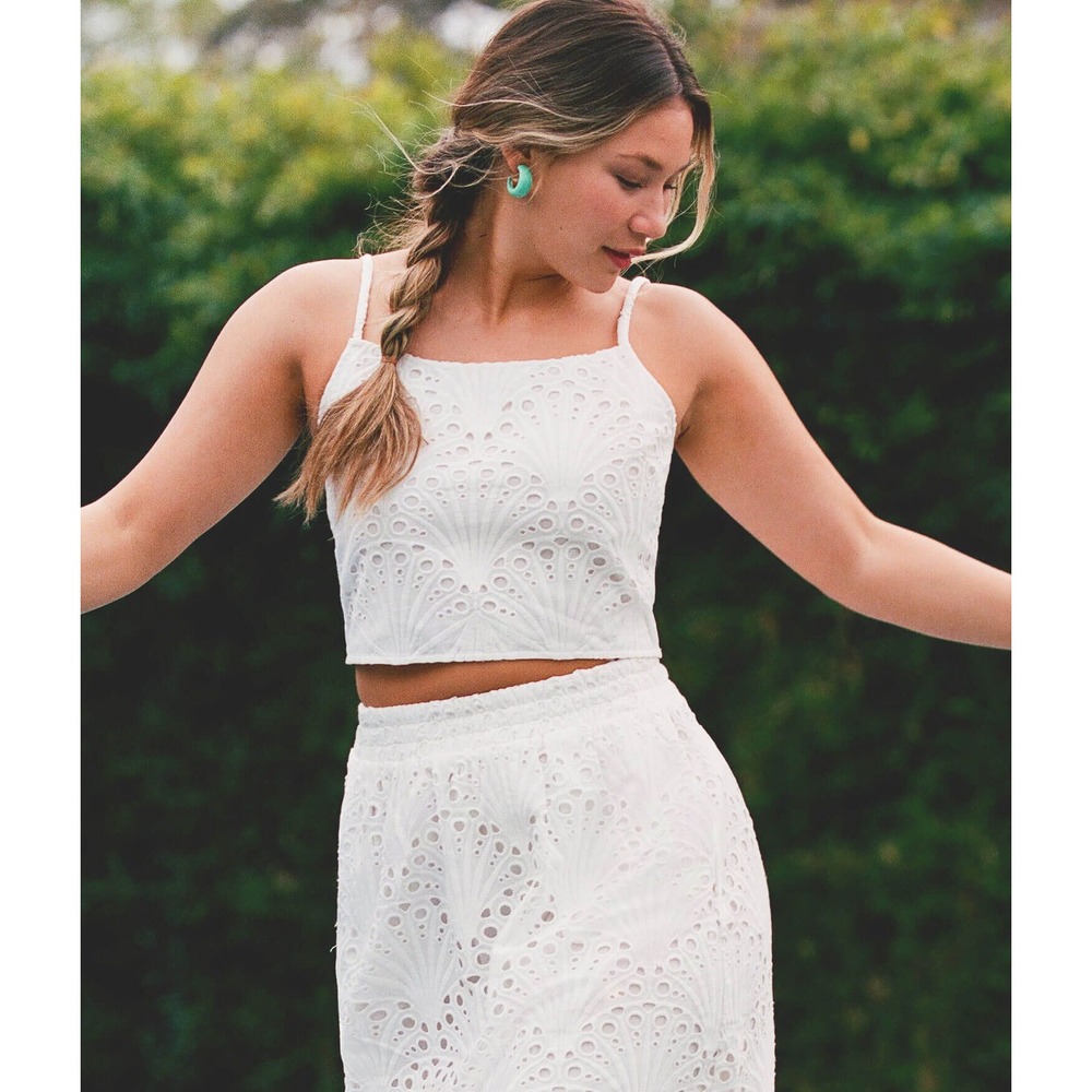 Andie the santiago crop top White‎ Cotton Eyelet Tie back NWT XXL